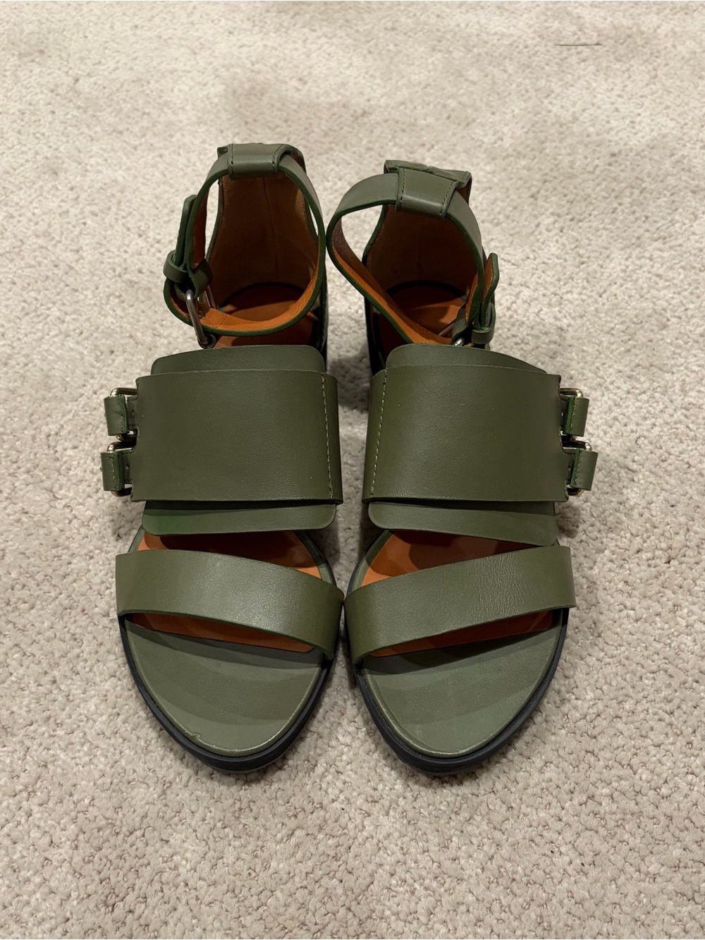 Givenchy Olive Green Leather Buckle Strap Sandals